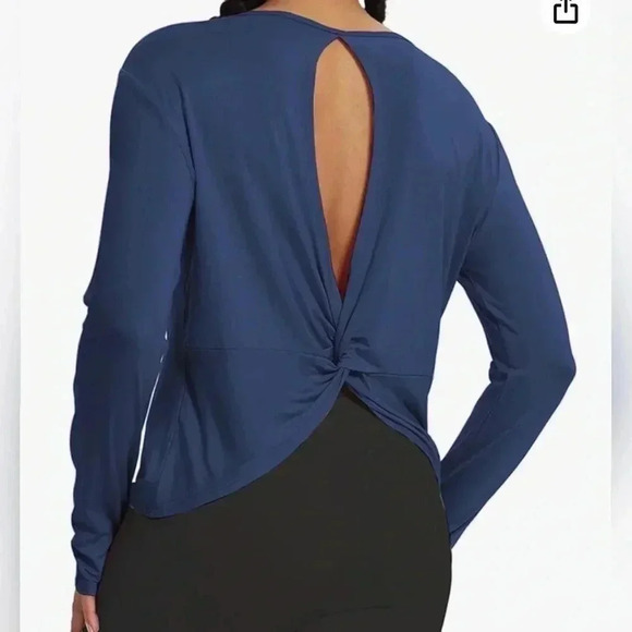 Athleta Essence Twist Blue Open Slit Back Long Sleeve Stretch Size S - Picture 3 of 3